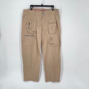 Pete & Greta By Johnny Was Women's Y2K Cargo Pants NEW Sz 12 Khaki Cotton Blend